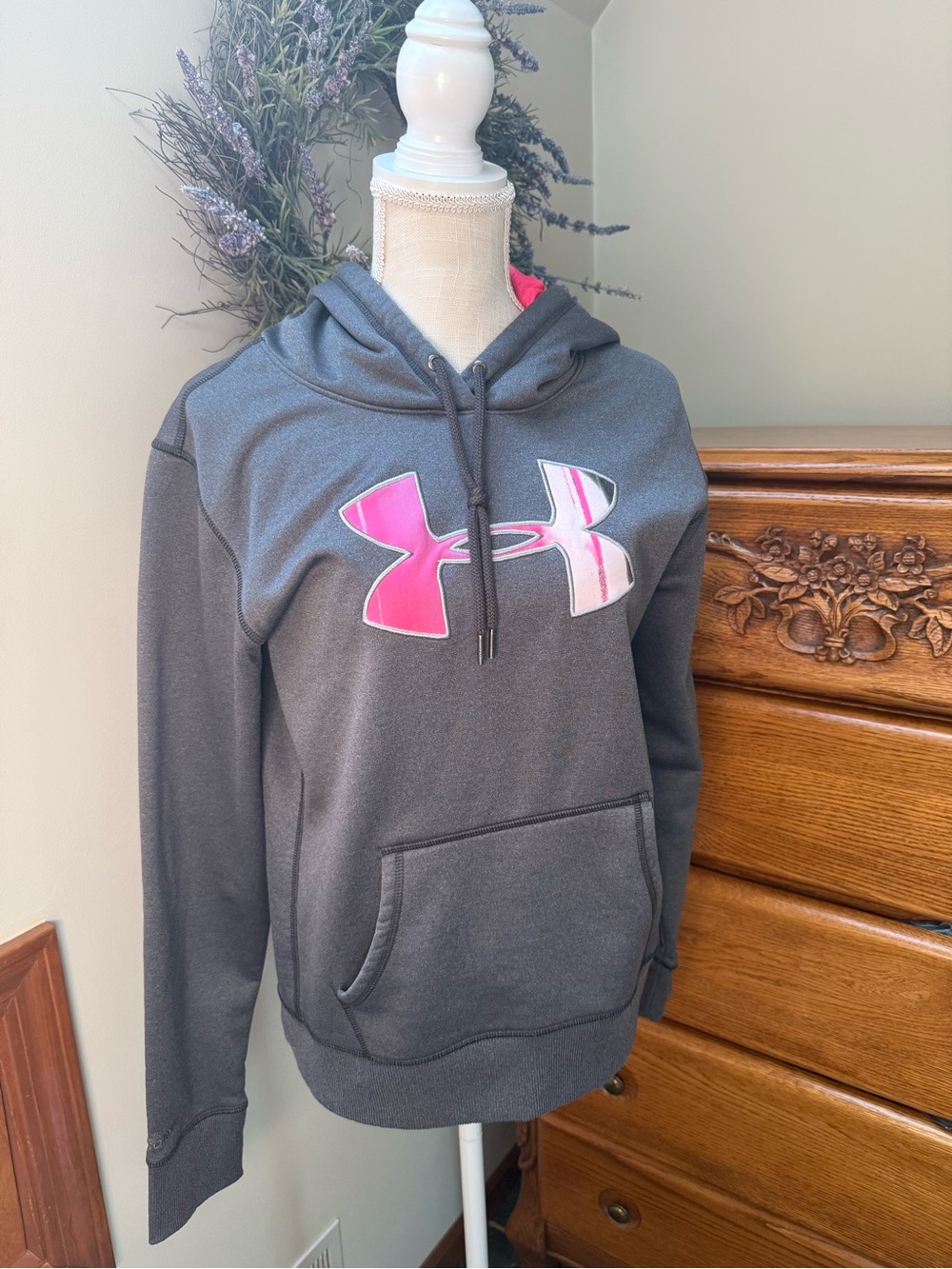 Under Armour Storm Dark Gray Pullover Hoodie with Pink Logo